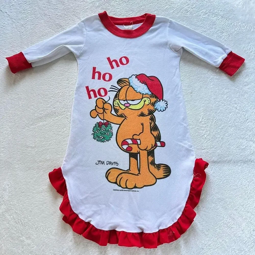 Vintage Bates-jama Garfield Christmas Nightgown Girls size 3T 1978 Pajamas